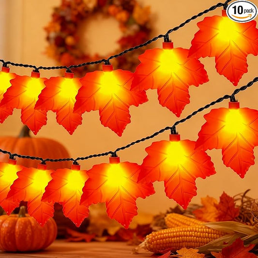 Abeja Fall Decor Maples Leaf String Lights, 8.5Ft Fall String Lights Plug in with 10 LED Orange Leaves Lights, Orange Thanksgiving Lights for Thanksgiving Decor, Indoor Outdoor Decorations
