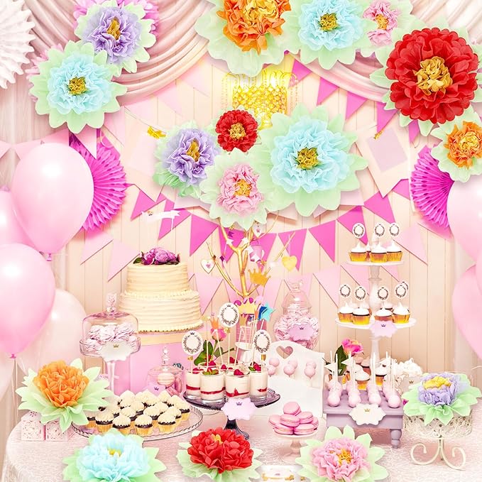 20 PCS Paper Flowers Decorations for Wall, 8 in Mexican Paper Flowers, Suitable for Wall Background Mexican Pompoms, Suitable for Carnival Crafts Birthday Party Decoration 5 Colors
