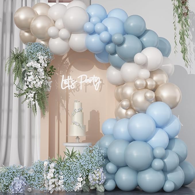 Dusty Blue Balloon Arch Kit Retro Slate Light Pastel Blue Beige Cream Sand White Neutral Party Balloons Garland Kit for Boys Bridal Baby Shower Gender Reveal Birthday Wedding Party Decorations