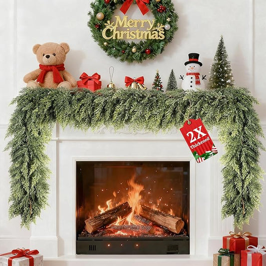 Upgraded 2X Thickened Lush Full Realistic Appearance 6FT Christmas Garland Non-Break Premium Quality Pine Garland for Mantle, Fireplace, Stairs, Indoor & Outdoor Christmas Decorations (1Pcs)