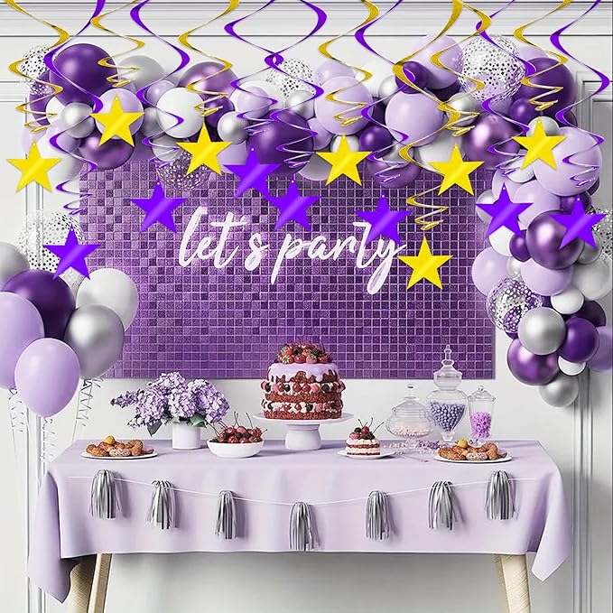 BEISHIDA Purple Gold Star Hanging Swirl Decorations, Birthday Hanging Party Supplies for Graduation Wedding Baby Shower Birthday Decorations,Pack of 15