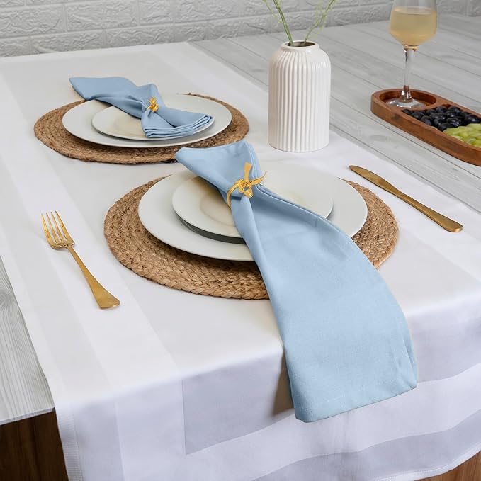 Blue Needles Solid Cloth Napkins Set of 12 Ice Blue 100% Cotton Dinner Napkins 18x18 inches - Soft, Reusable, Absorbent & Washable Fall Thanksgiving Linen, Ideal for Events, Parties & Everyday Use