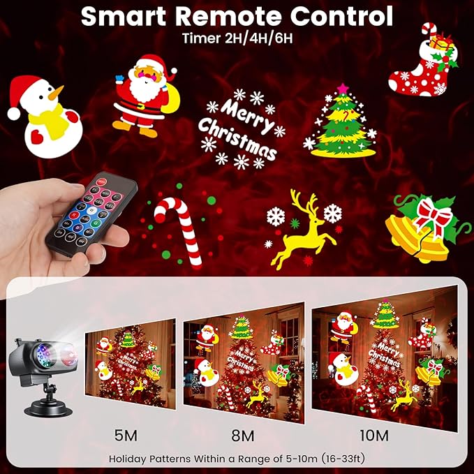 Christmas Halloween Projector Lights Outdoor，LED Projector Lights,2-in-1 Dual Projection System with 10 Slides，15W Brighter HD Ocean Wave Effect,Waterproof for Indoor/Outdoor Decor, Home Party.