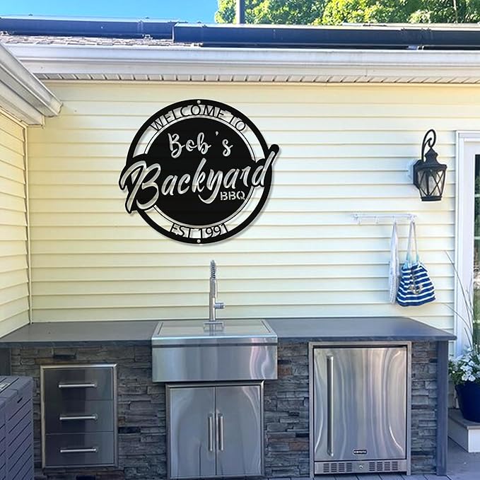 BBQ Metal Sign for Grill Masters - Personalized Barbecue Kitchen Decor - Vintage Man Cave Sign - Outdoor Patio, Porch, Garden Accessories - Custom Gift for Dad, Grandpa