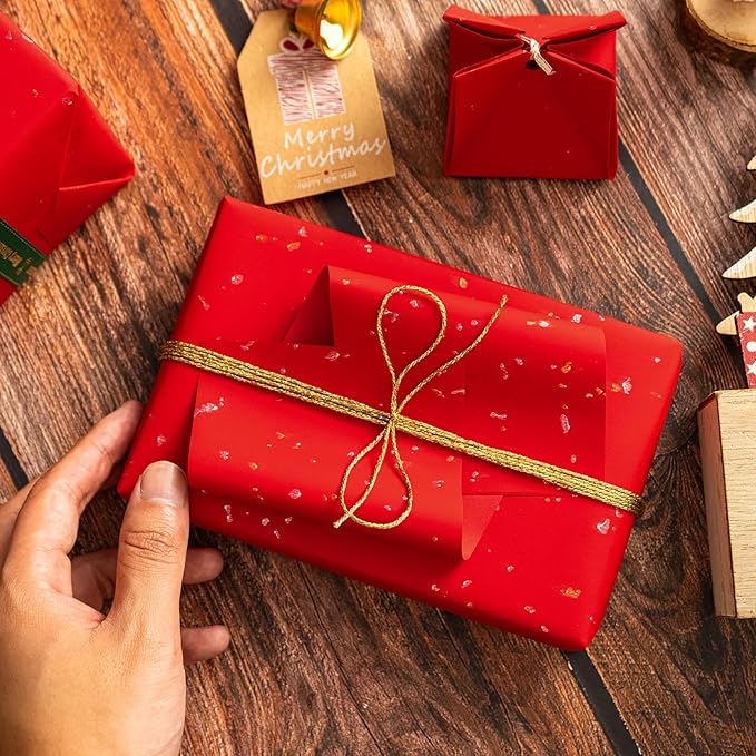 WRAPAHOLIC 30 Inch Jumbo Red Wrapping Paper Roll - 30 Inch x 16.5 Feet - Red Gold Design with Silky Touch Perfect for Christmas, Birthday, Holiday, Wedding, Baby Shower
