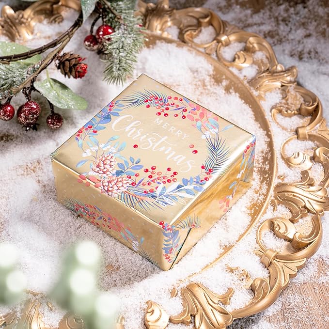 WRAPAHOLIC 30 Inch Christmas Wrapping Paper Roll - Jumbo Roll Red, Green, Gold Bird, Christmas Garland, Holly and Pinecones with Metallic Foil Shine Design - 4 Rolls - 30 Inch x 120 Inch Per Roll