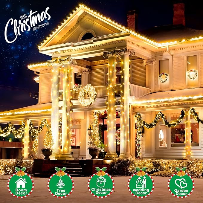 SAUIRS 600FT 1500 LED Christmas Lights Outdoor String Lights with 8 Modes Timer Waterproof Fairy Light Plug in for Outside Indoor Party Xmas Palm Tree Yard Wedding Decorations(Warm White)