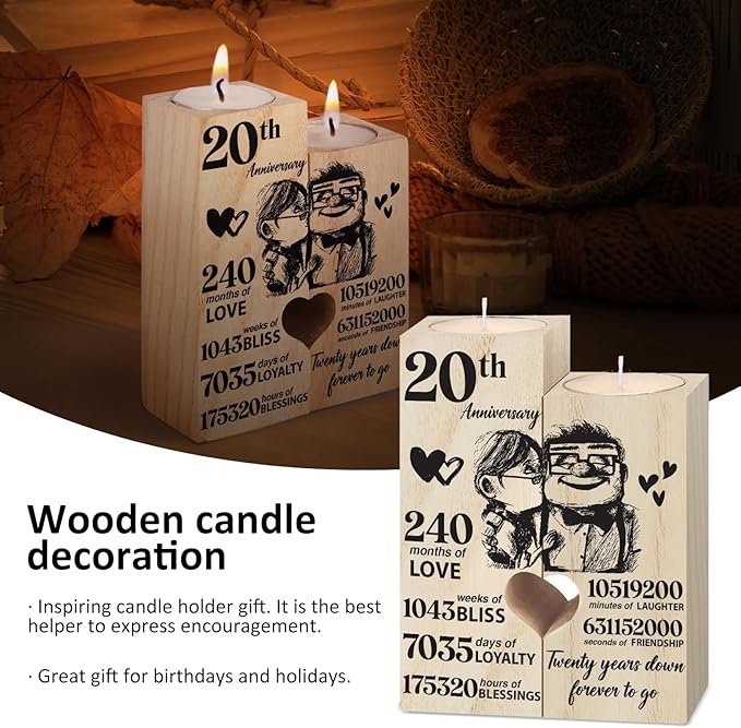 20th Anniversary Wedding Gifts for Wife,Husband, Couples Gift Candlestick, Twenty Years Wedding Anniversary Present Gifts for Her, Him, Parents, Mum and Dad