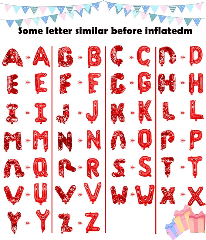 Letter Balloons 16 Inch Mylar Foil Alphabet Letter A-Z Balloons Set for Wedding Birthday Party Decoration Banner Custom Phrase 26 Pieces(Red)