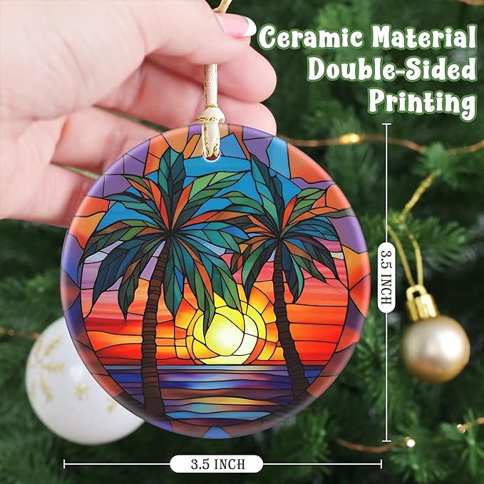 Retro Beach - 3.5 Inch Ceramic Christmas Hanging Ornament - Tree Decoration & Gift