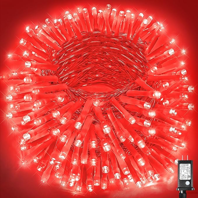 Vivideal 300 LED Red Christmas Lights 100ft String Lights Indoor 8 Modes Clear Wire Connectable Waterproof Plug in Red String Lights for Bedroom Indoor Outdoor Halloween Christmas Decorations