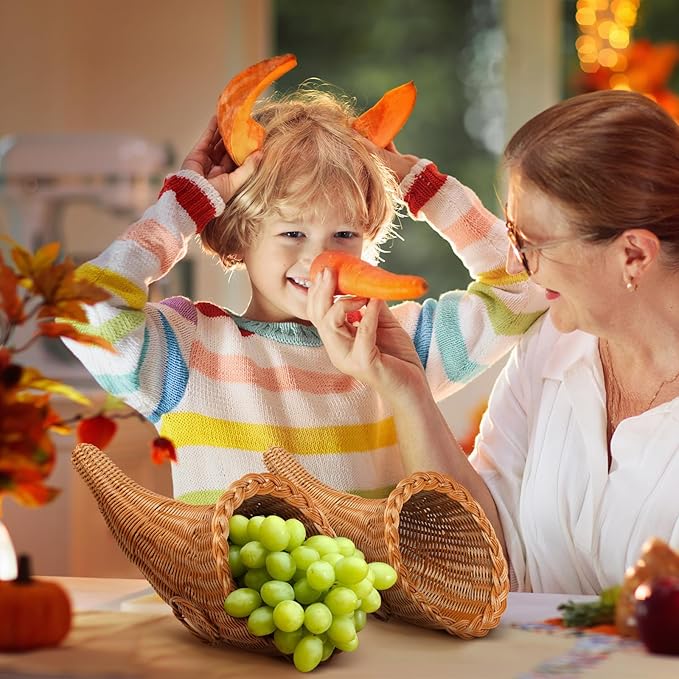 Dandat 2 Pcs Thanksgiving Cornucopia Basket 13.78 Inch Thanksgiving Horn of Plenty Fall Table Decoration Harvest Cornucopia for Autumn Table Centerpieces Fall Party Decorations