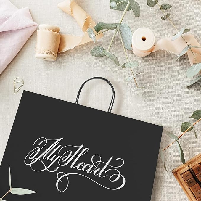 GSSUSA Large Paper Bags with Handles16x6x12 200 Pack, Gift Bag for Small Business, Paper Shopping Bag, Grocery, Food Service Take Out, Large Kraft Paper Bags, Bulk, Black