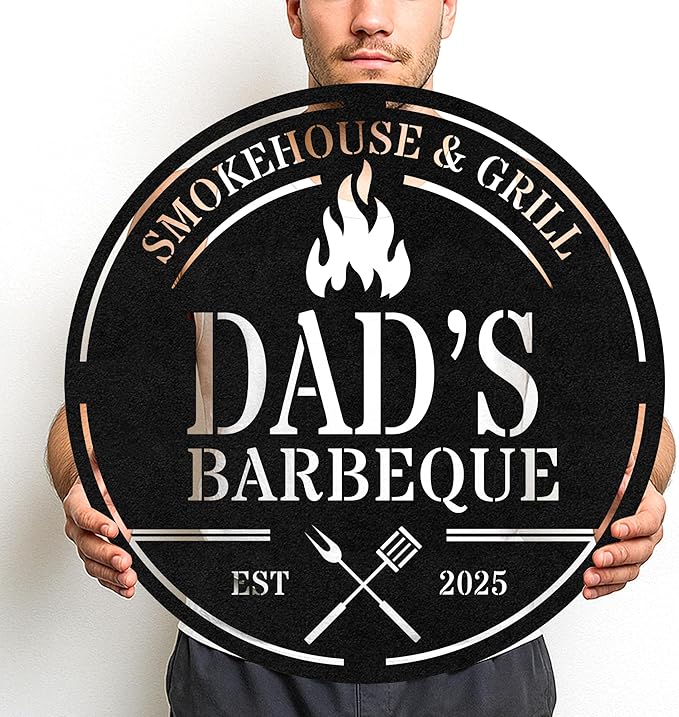 Custom BBQ Metal Sign Personalized Grill Name Wall Art for Outdoor Kitchen Patio Backyard Decor Fathers Gift for Dad Grandpa Husband Barbecue Smoker Area Sign, Grilling Lover Gifts 63