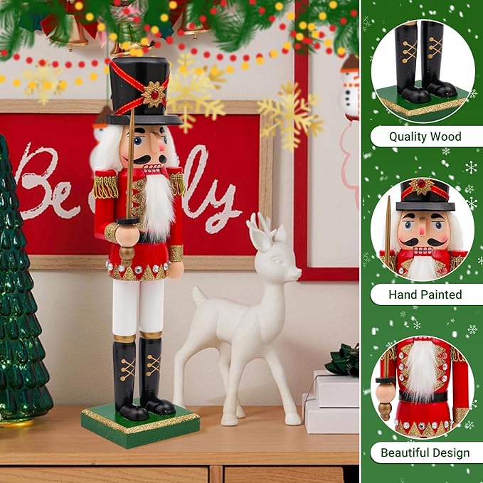 14" Wooden Swordsmen Nutcracker, Festive Christmas Decoration, Handcrafted Swordsmen Themed Nutcracker Collectible Christmas Decor for Tabletop, Shelves, and Fireplace Mantel(Sword)