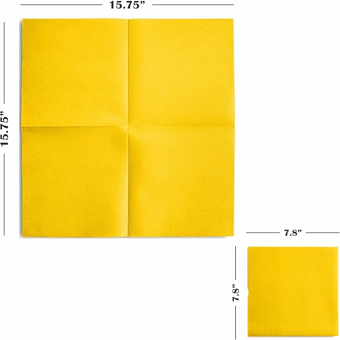 Linen-Feel Colored Paper Napkins - Decortive Cloth-Like YELLOW Luncheon Napkins - Soft And Absorbent. For Kitchen, Party, Wedding, Dinner Or Any Occasion. (Pack of 50)