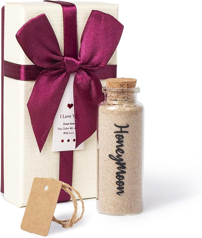 Honeymoon Sand Keepsake Jar，Bridal Shower, Wedding, Engagement, Honeymoon, Travel Gift for Couples, Newlywed, Fiance(Gift Box Includes) - 40ml Cylindrical Shape Glass