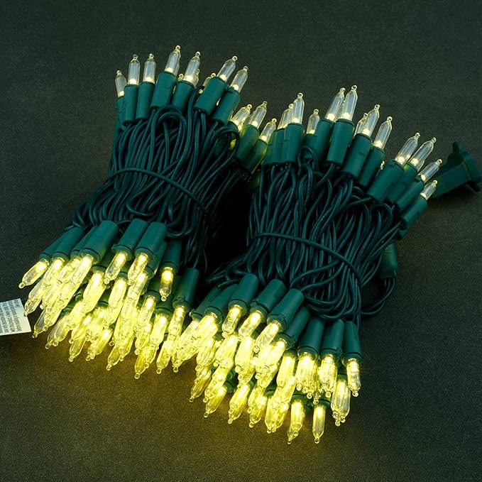 YULETIME Warm White LED Christmas Lights 200 Count 50 ft, Pack of 2 Strands 25 ft 100 Lights UL Certified Commercial Grade String Light Set (Warm White)