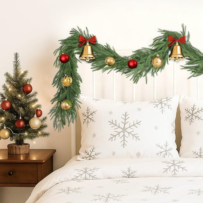 9FT Christmas Norfolk Pine Garland, Artificial Pine Needles Winter Garlands Faux Greenery Fake Garland for Holiday Fireplace,Table, Window, Stairs, Mante, Indoor Outdoor Decor (2 Pack, 9 FT)