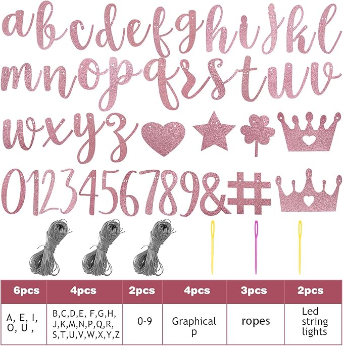 TaoBary 167 Pcs DIY Banner Kit Happy Birthday Glitter Banner Customizable Glitter Make Your Own Kit 162 Letters Symbols and Numbers 3 Rope for Birthday Halloween Wedding Christmas(Rose Gold)