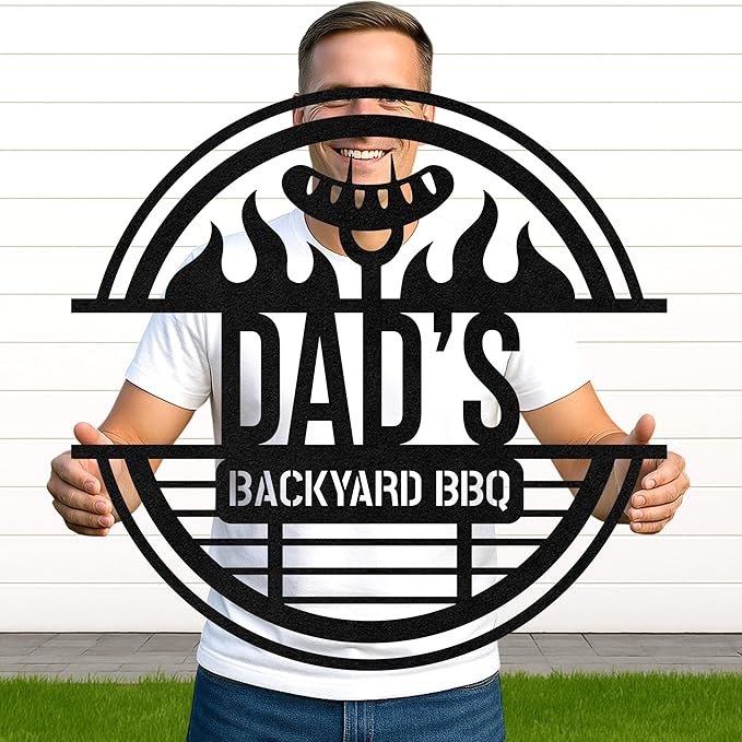 Custom BBQ Grill Metal Sign Personalized Name Wall Art for Outdoor Barbecue Patio Kitchen Backyard Decor Gift for Dad Husband Men Papa Grandpa Father Grilling Enthusiasts Family Lover Funny Gifts 12