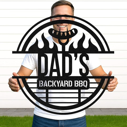 Custom BBQ Grill Metal Sign Personalized Name Wall Art for Outdoor Barbecue Patio Kitchen Backyard Decor Gift for Dad Husband Men Papa Grandpa Father Grilling Enthusiasts Family Lover Funny Gifts 12