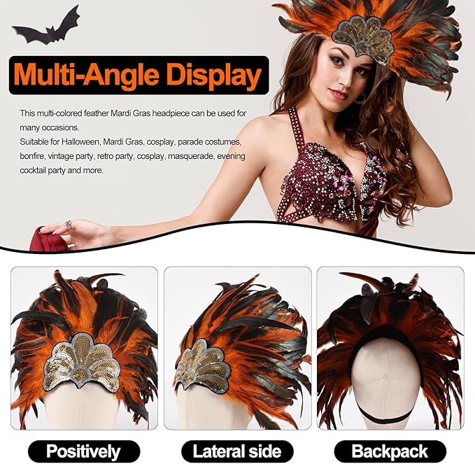 Women's Carnival Feather Headpieces Sequin Headdress for Wedding Masquerade Party Cosplay Feather Headbands