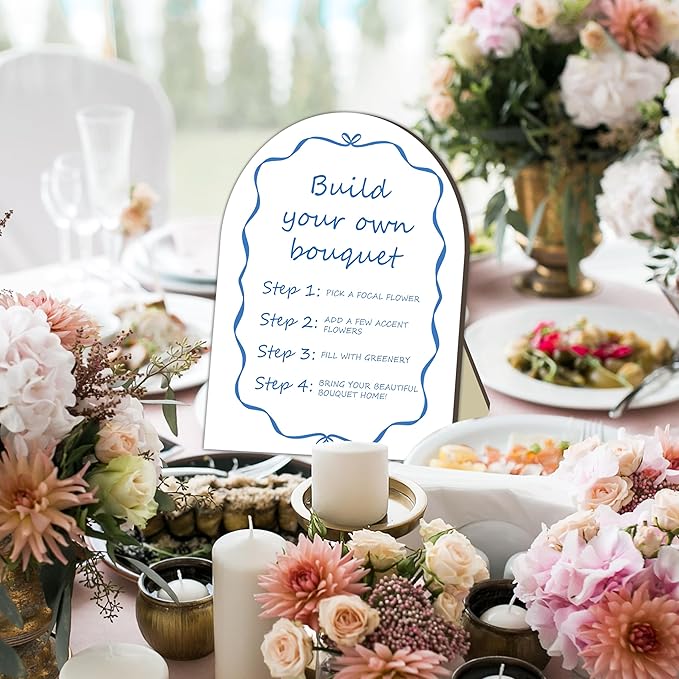 Blue Bow Ribbon Bouquet Bar Wooden Sign, Bride Shower Flower Bar Station, Baby Shower Bow Welcome Tabletop Sign Decor, Bridal Shower Bouquet Signs, Floral Table Signs for Gender Reveal Parties, 8x10
