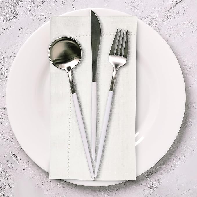 Urban Villa Cloth Napkins Ivory Hemstitch Dinner Napkins Set of 12 20X20 Inches 100% Cotton Absorbent Washable Durable Reusable Ideal for Farmhouse Party Thanksgiving Harvest Fall Dinner Napkins