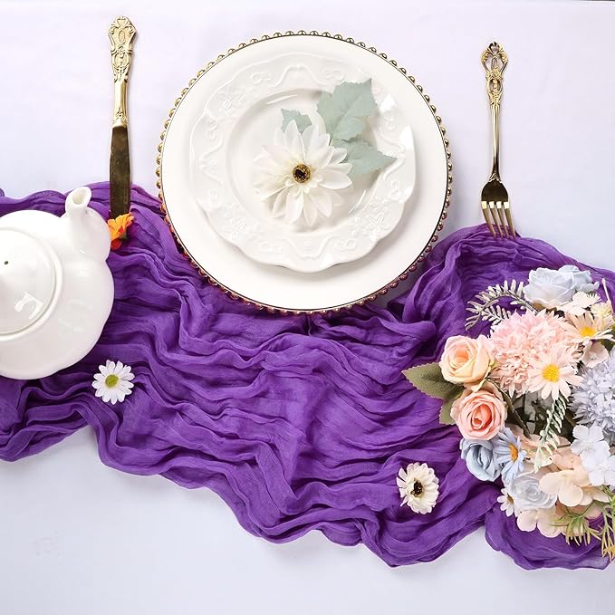 12 Pack Purple Cheesecloth Table Runner 10FT Boho Cheese Cloths Gauze Fabric Table Runners 120 Inch Rustic Sheer for Wedding Birthday Party Baby Shower Centerpiece Home Decorations