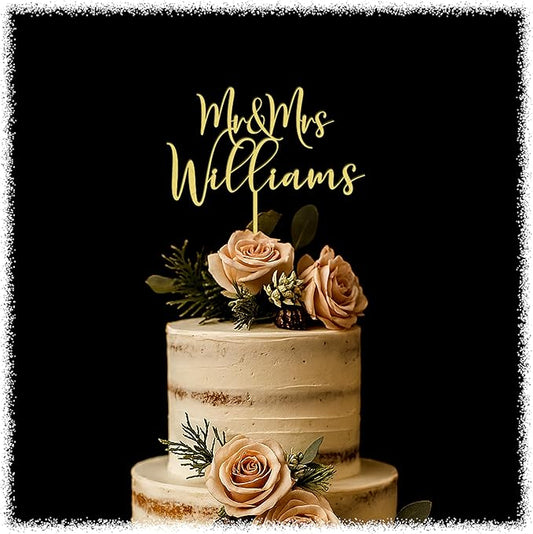 Personalized Gold Wedding Cake Topper – Custom Rustic Mr & Mrs, Anniversary or Any Wording