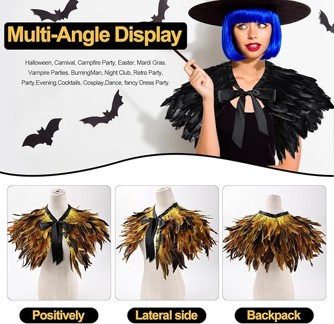 Gothic Natural Feather Shrug Feather Shawl Wrap Cape Victorian Collar for Halloween Cosplay Party Costume Accessories