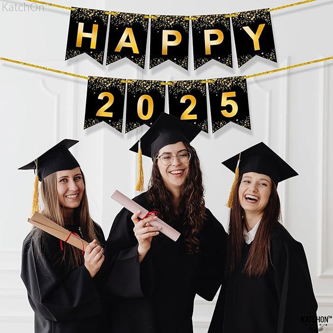 Katchon, Shiny Graduation 2025 Banner - Large 10 Feet, No DIY | Happy 2025 Banner, Graduations Decorations Class of 2025 | 2025 Sign, Class of 2025 for Graduations Decorations 2025