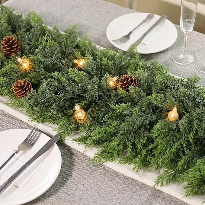 9FT Cedar Garland for Fireplace - Artificial Christmas Garland Thick and Lush Realistic Faux Cedar Fake Pine Needles Garland for Table,Window,Stairs,Mante,Indoor Outdoor Decor (1PCS)