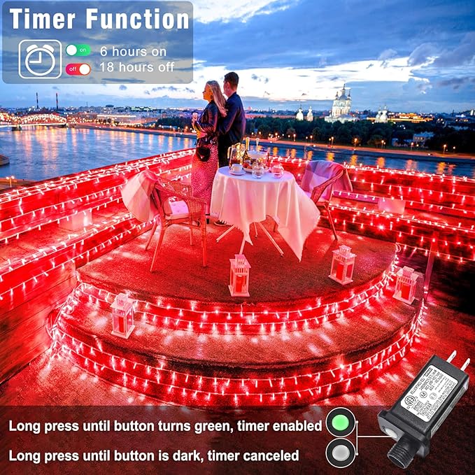 100FT 300 LED Christmas Lights Outdoor, Plug in Christmas String Lights Indoor, Waterproof & 8 Modes & Timer Function, Connectable Fairy Twinkle Light for Bedroom House Patio Wedding Decor, Red