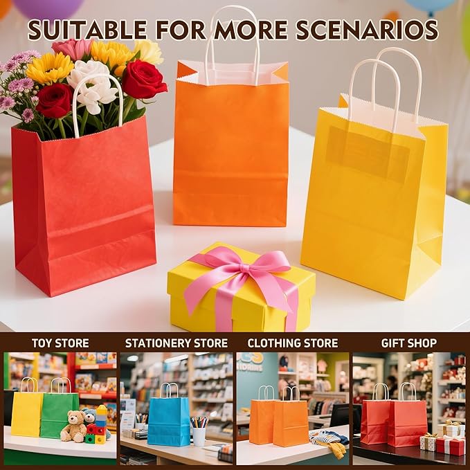 YEEHAW 24 Pack Small Gift Bags 5.8"×3.2"×8.25" Kraft Paper Bags with Handles, Party Favor Bags Bulk for Kids Birthday, Baby Shower, Crafts, Wedding, Party (6 Colors)