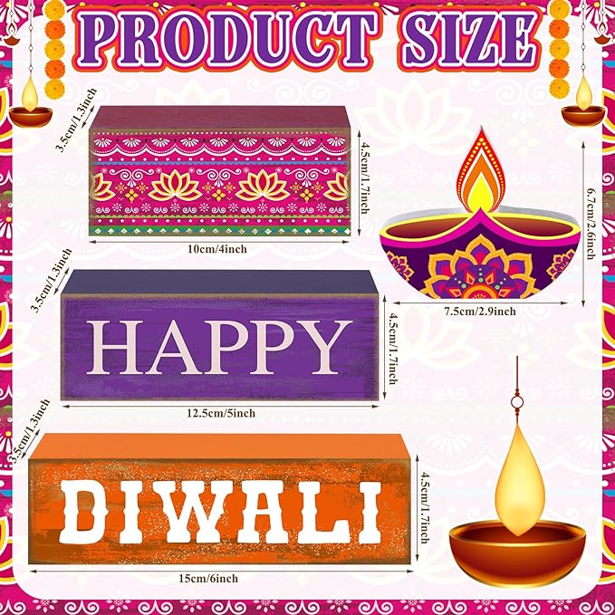 4 Pcs Diwali Wooden Table Decoration Centerpiece Happy Diwali Tiered Tray Decor Warm Wishes Diyas Wooden Design for Traditional Festival Party Deepawali Celebration Supplies