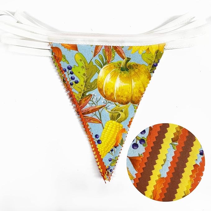 32Ft Orange Yellow Brown Banner Pumpkin Triangle Flag Fabric Pennant Garland Bunting for Happy Fall Decor Thanksgiving Day Harvest Autumn Wedding Birthday Party Home Outdoor Garden Hanging Decoration