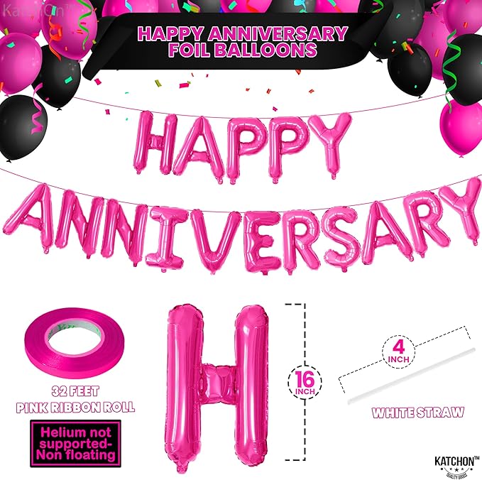 KatchOn Hot Pink Anniversary Balloons - 16 Inch | Pink Happy Anniversary Banner & Decorations