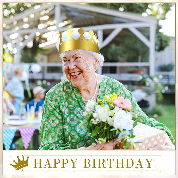 Crtiin 100 Pcs Gold Paper Crowns Birthday Party Bulk for Adults Classroom Students Hat Supplies Favors (Cute Style)
