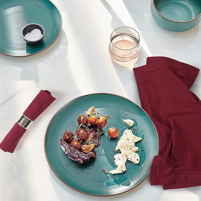 Palisa Cloth Dinner Napkins with Hemstitched Detailing & Mitered Corners Set of 4 (18x18 Inches) Burgundy - Cotton Reusable Dinner Napkins - Perfect for Weddings & Everyday Use