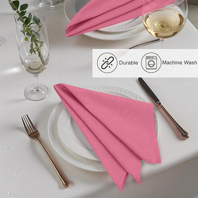 Ruvanti Linen Napkins Set of 6, 18x18 Cloth Napkins, Cotton Linen Blend Napkins Cloth Washable, Soft, Reusable Dinner Napkins for Wedding, Parties, Christmas, Thanksgiving, Everyday Use - Pink
