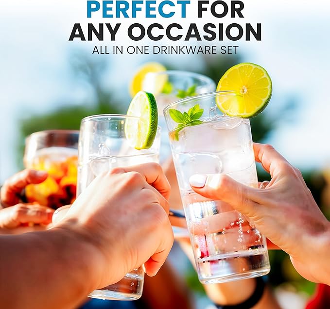 Zulay Kitchen Acrylic Plastic Glasses Drinkware - 6 Piece Unbreakable Plastic Tumblers - BPA-Free, Reusable Plastic Drinking Glasses for Home & Outdoors - Lead-Free & Dishwasher Safe - (24 oz)