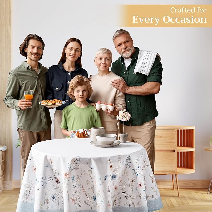 Maison d' Hermine Table Cloth Round Table 100% Cotton 69 Inches Fall Tablecloth Reusable Everyday Use for Thanksgiving Christmas Decorations Dining Farmhouse Party (Ice Florals)