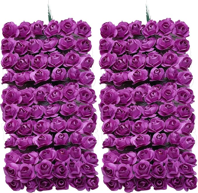 144pcs Mulberry Paper Mini Roses Artificial Flowers Heads with Stems for DIY Crafts Accessories Make Bridal Hair Clips Headbands Dress Wedding Bridal Bouquet Party Decor Valentine's (Light Purple)