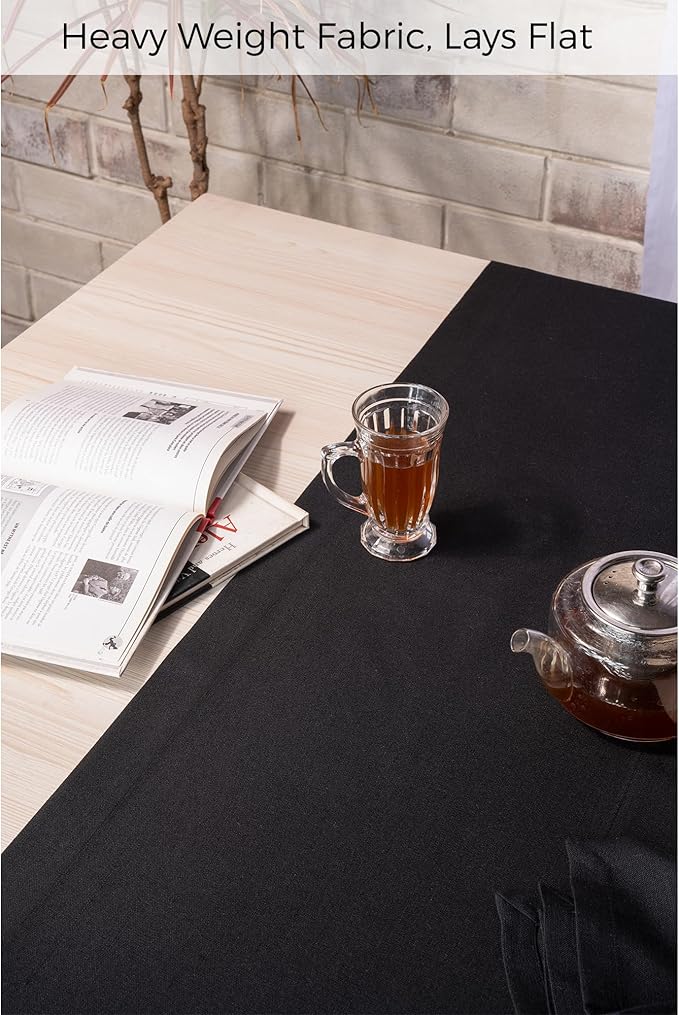 D'Moksha Homes Black Table Runner 14 x 120 Inch - Faux Linen Dining Table Runner 120 Inches Long - Wrinkle Resistant, Machine Washable for Fall, Thanksgiving, Holiday - 100% Recycled Fabric