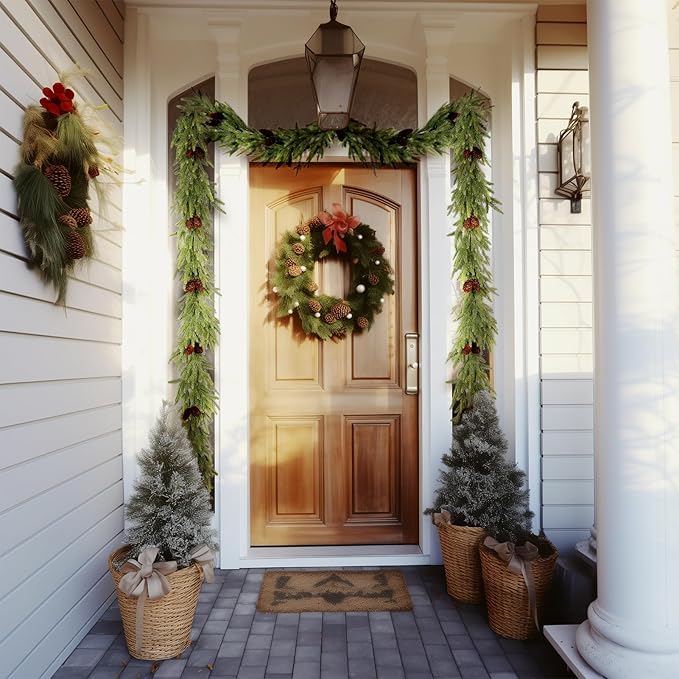 WBHome 6ft Pre-lit Norway Spruce Christmas Garland, Winter Greenery Garland for Christmas with 100 LED Lights, Holiday Seasonal Outdoor/Indoor Home Decor, 6FT Long