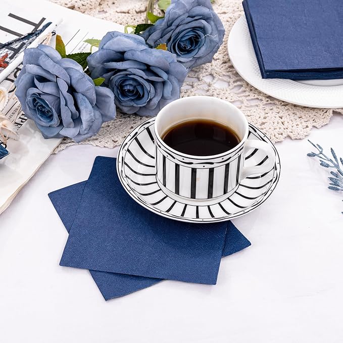 FLOWERCAT 100-Count 2-Ply Blue Cocktail Napkins - Navy Blue Napkins Disposable Premium Quality - 5" x 5" Blue Paper Napkins for July 4th Party,Bar,Weddings,Birthday,Hanukkah,Father's Day