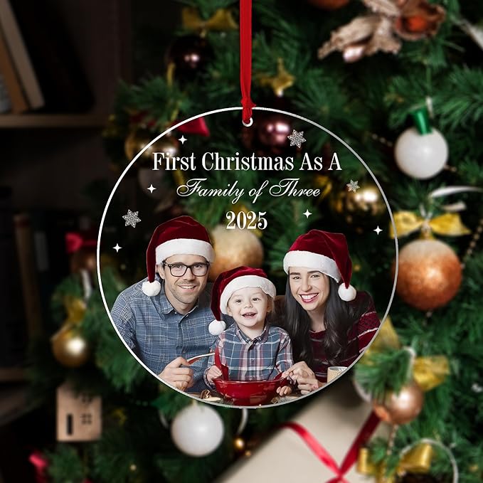 Personalized Crystal Christmas Ornaments with Photo, Custom Christmas Photo Tree Glass Ornaments, Elegant Crystal Keepsake for Family, Couples, Weddings & Christmas 2025 Gifts (#PGO06)