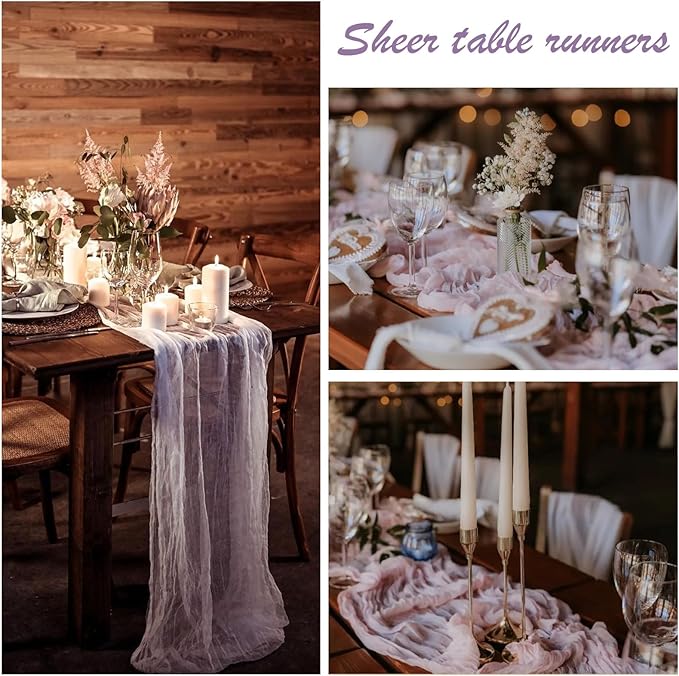 6 Pack Grape Cheesecloth Table Runner 10FT Boho Gauze Fabric Table Runner 35 x 120 Inch Rustic Sheer Runner for Centerpiece Wedding Decor Baby Shower Party Boho Table Decoration(Grape)